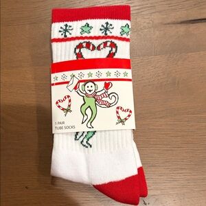 Roller Rabbit Snow Village Festive Red and White Tube Socks Brand New